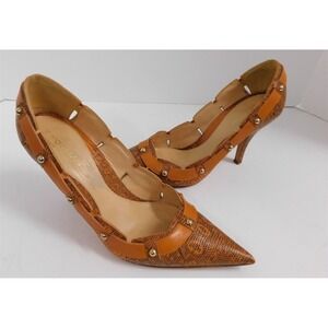 Sergio‎ Rossi 37 6.5M Brown Watersnake Leather Pointy Pumps Italy